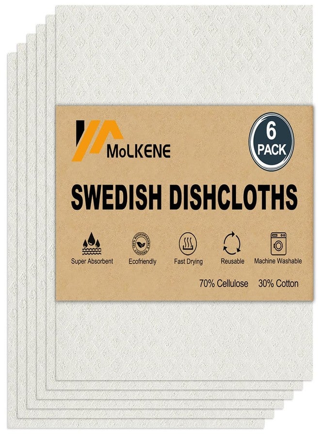 MoLKENE Swedish Dishcloths for Kitchen | 6 Pack Absorbent Cellulose Sponge Cloths Washable | Non-Scratch Reusable Paper Towels Quick Drying Cleaning Cloths - White - Image 1